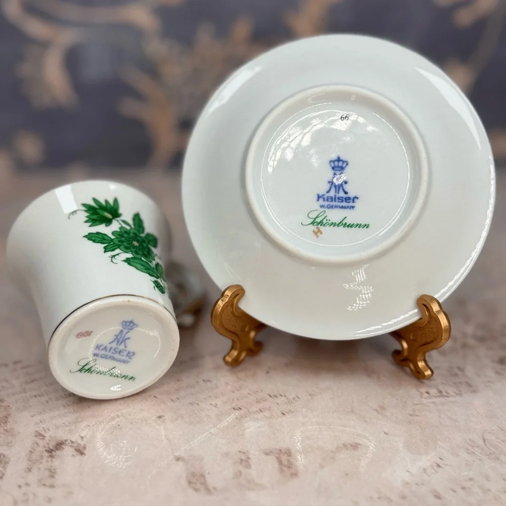 Vintage Kaiser Schonbrunn Demitasse Cup Saucer Green Gold